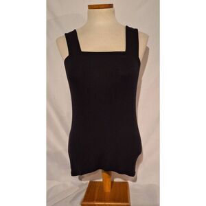 Goldray Myka‎ Black Square Neck Fitted Ribbed Knit Tank Top Womens Size M New